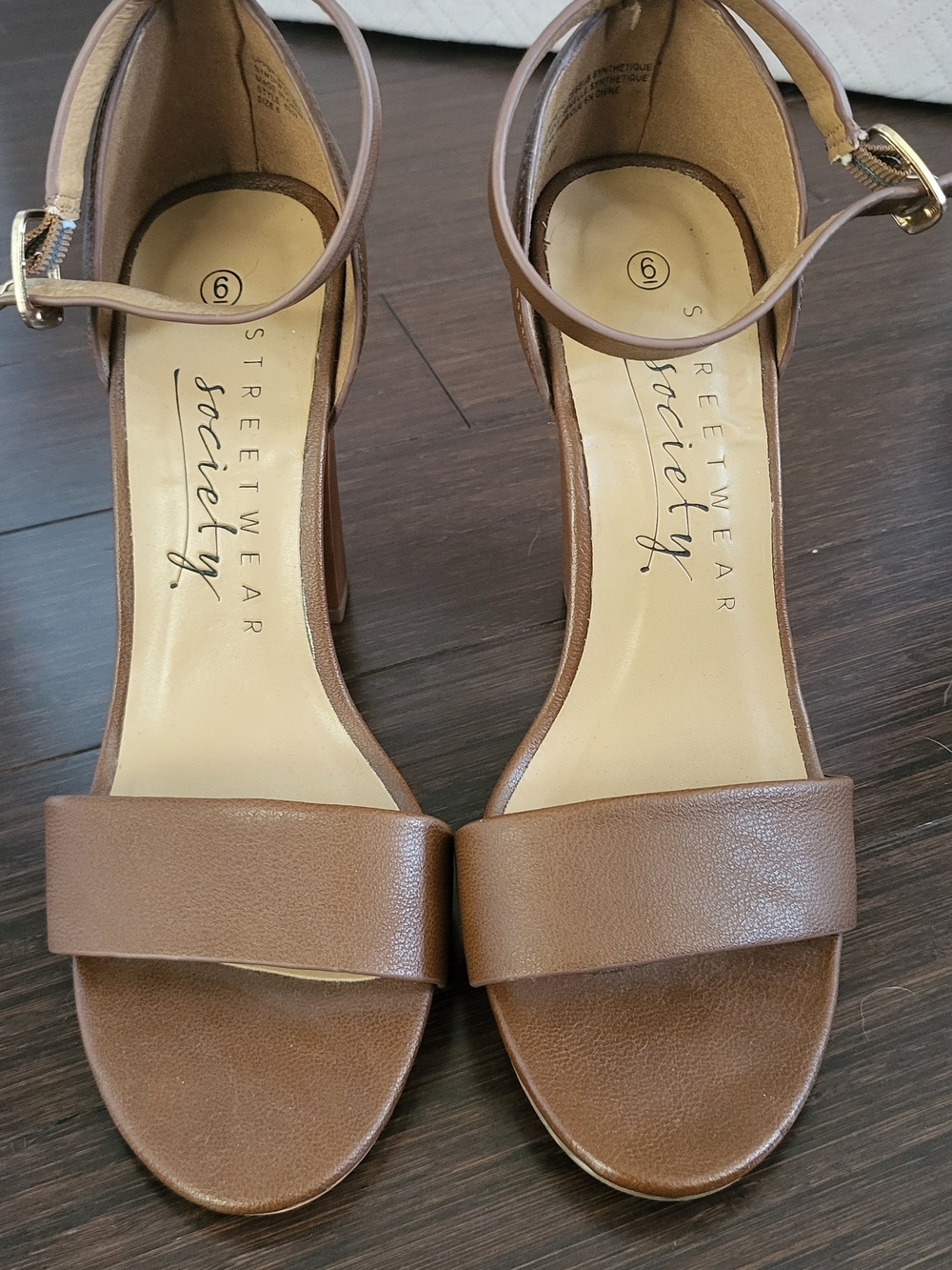 Brown Ankle Strap Wooden Block Heels